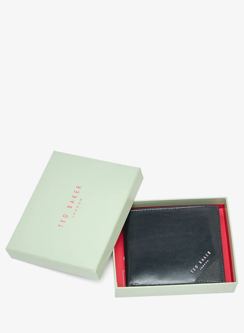 Ted Baker Black Embossed Corner Leather Bifold Coin Wallet for Men | Best Price UAE